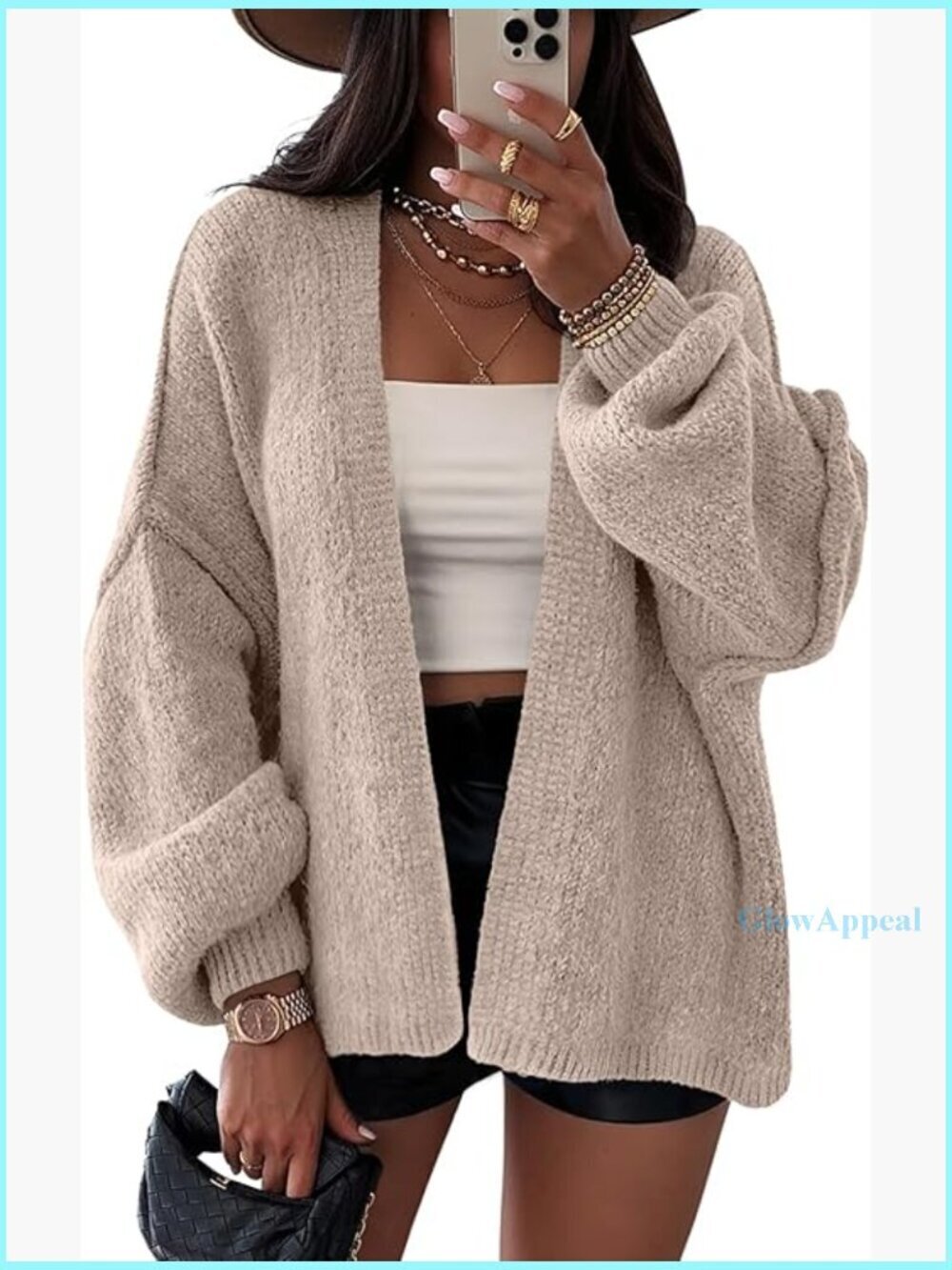 Oversized Chunky Cardigan with Lantern Sleeves, V-Neck, Extra Long Length